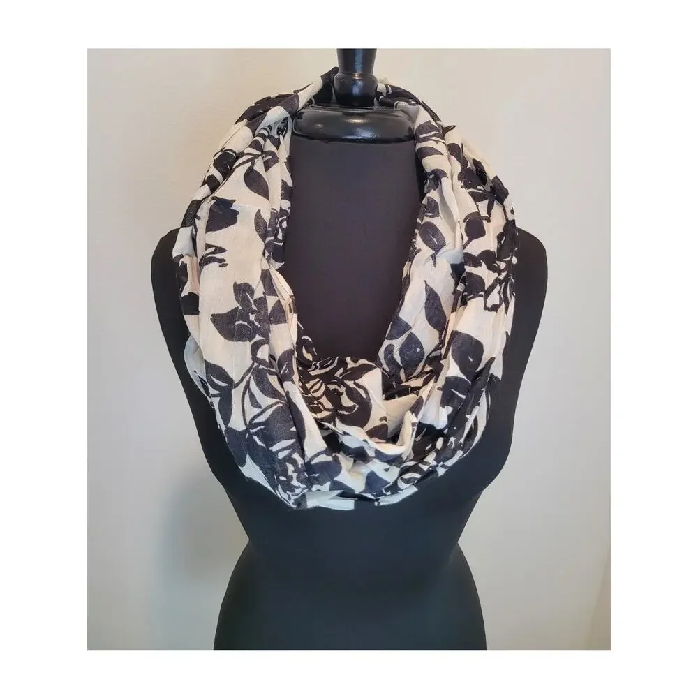 Big Buddha Floral Infinity Scarf Black White Botanical Boho Layering Minimalist